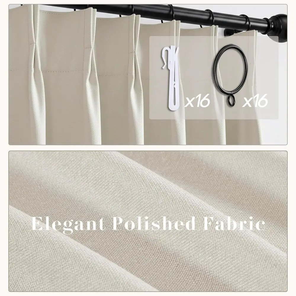 Cortinas plissadas de linho isoladas, bege claro, 40x84 para aquecimento de inverno em salas de estar e quartos