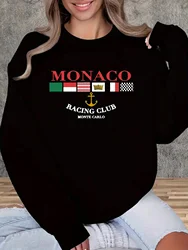 Women's MONACO Print Sweatshirt Female Fashion All-Match Street Hoody Crewneck Casual Hoodies Pullover Oversize Clothing