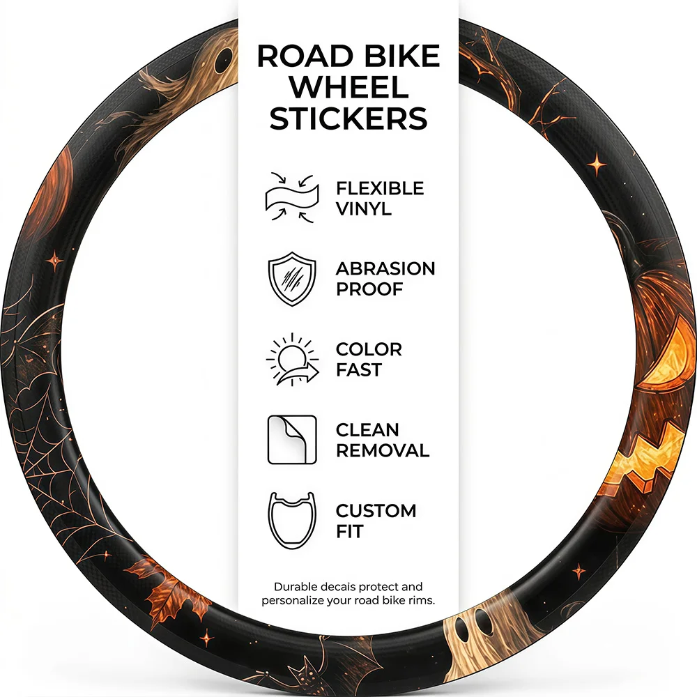 1set Halloween Style Ghost Pumpkin Spider Bat Pattern Road Bike Rim Stickers Self-adhesive Vinyl Decal Cycling Decor Accessories