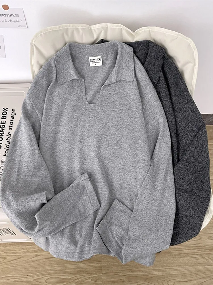 

Loose Fit Long Sve V-Ne Knitted irt ex Autumn Winter Casual Wear Comfortable Breathable Anti-UV Knitwear