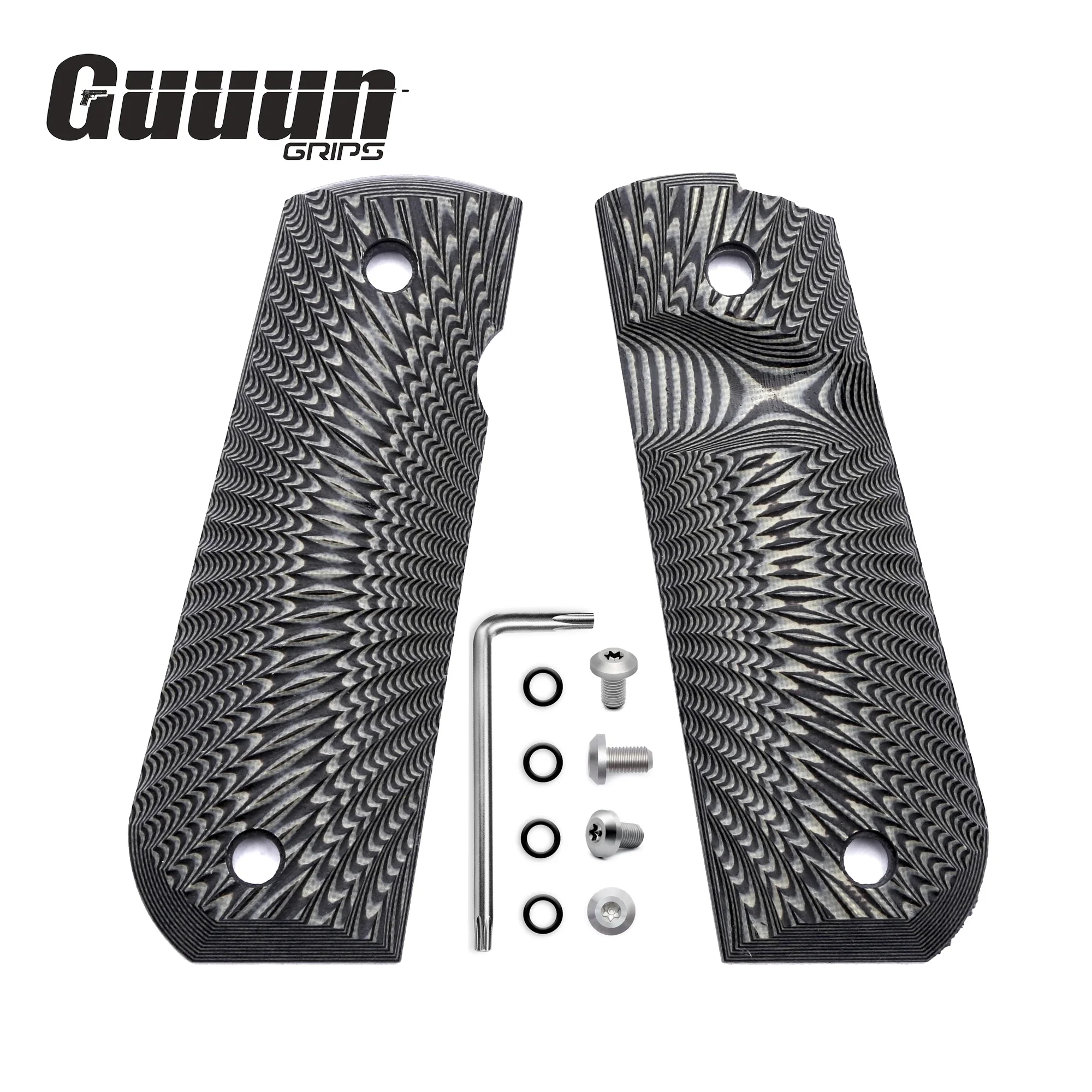 Guuun 1911 Grips Full Size G10 Grips Ambi Safety Cut Aggressive Bobtail Round Butt Cut  Sunburst Texture