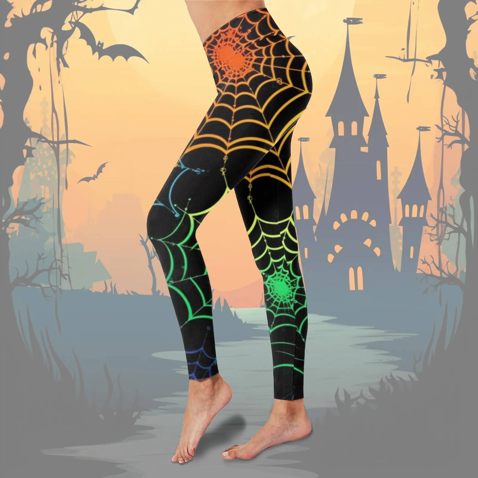 Women Halloween Print Leggings High Waist Pants For Women Yoga Running Fitness Pants Womens Gradient Bat Graphic Leggings