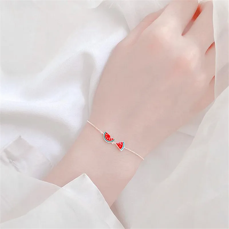 Neue Kreative Einfache Niedliche Wassermelonen-Mode 925 Sterling Silber Schmuck Persönliche Süße Epoxy Frucht-Armbänder SL076