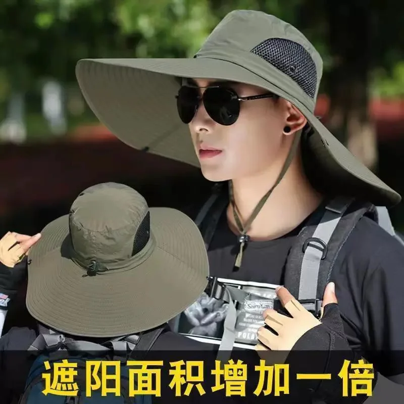 Men Camo Mesh Wide Brim Fishing Hat Foldable UV Protection Sun Hat Breathable Outdoor Hiking Beach Work Cap