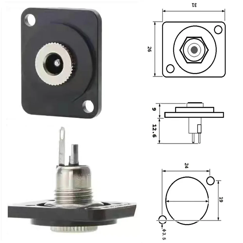 1 szt. 5.5x2.1mm gniazdo typu Jack prądu stałego żeński złącze do montażu na panelu metalowy DC 5.5*2.1 gniazdo ładowania z płytką mocującą