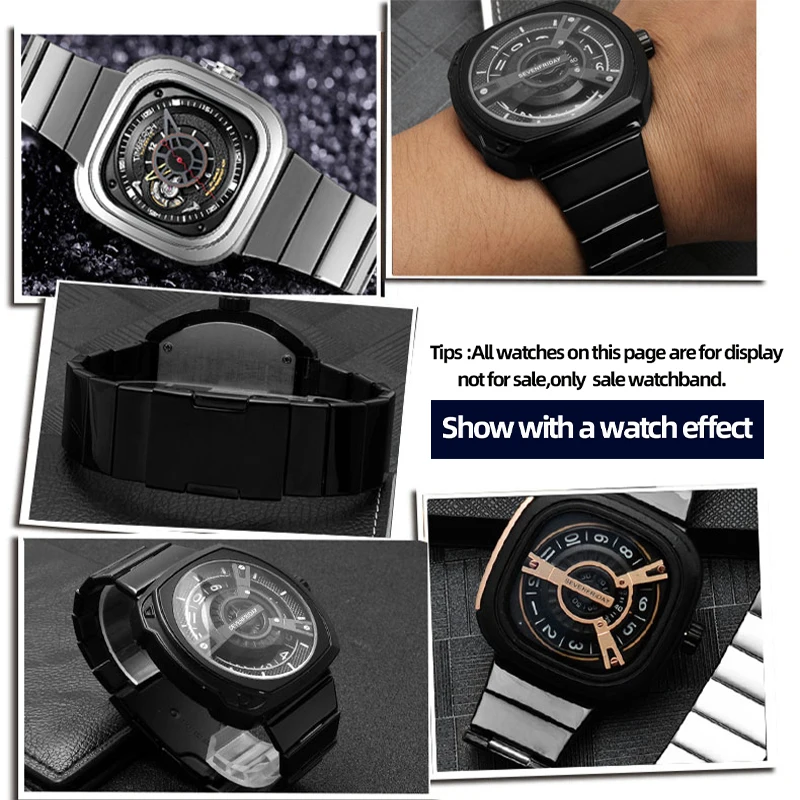 28mm Solid Steel Watch Strap For SEVENFRIDAY M2/02 P1B/01 Stainless Steel watch band  Black Silver  Watch Bracelet