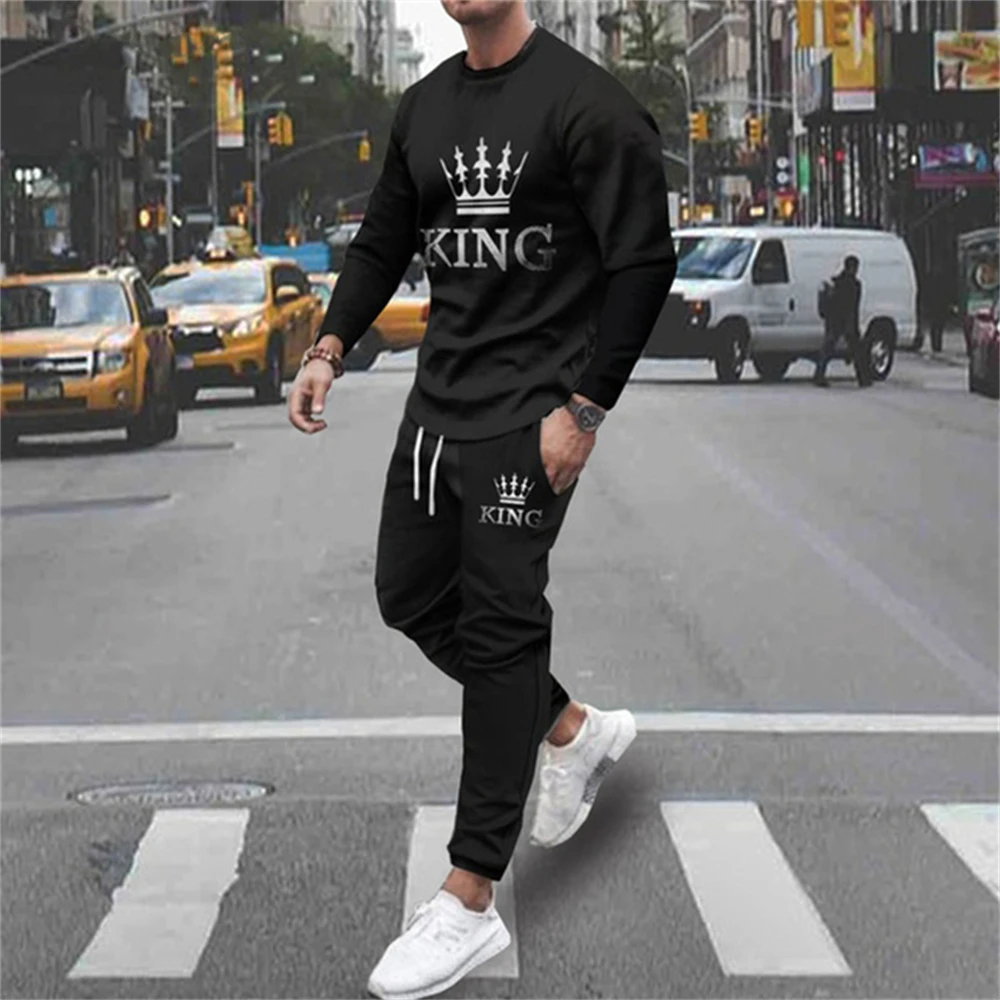 Tracksuits Men Pants 2 Piece Sets Print Sweatshirt Sweatpants Suits Oversized T-shirts Trousers Outfits Casual Men\'s Clothing