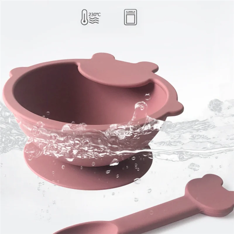 أحدث 1 مجموعة أطباق شفط السيليكون المرحلة الأولى تغذية لوحة سيليكون الأطفال لوحة سيليكون مع ملعقة C