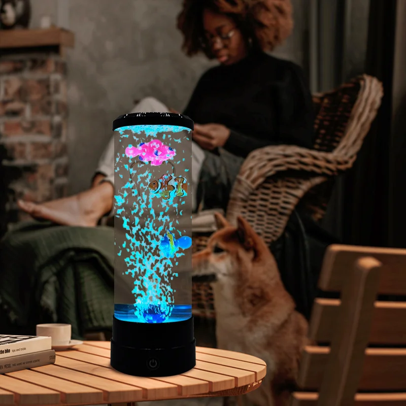 LED Fish Lamp Multi-Color Aquarium Tank USB Night Light Simulated Fish Bubble Table Lamp for Home Desk Bedroom Living Room