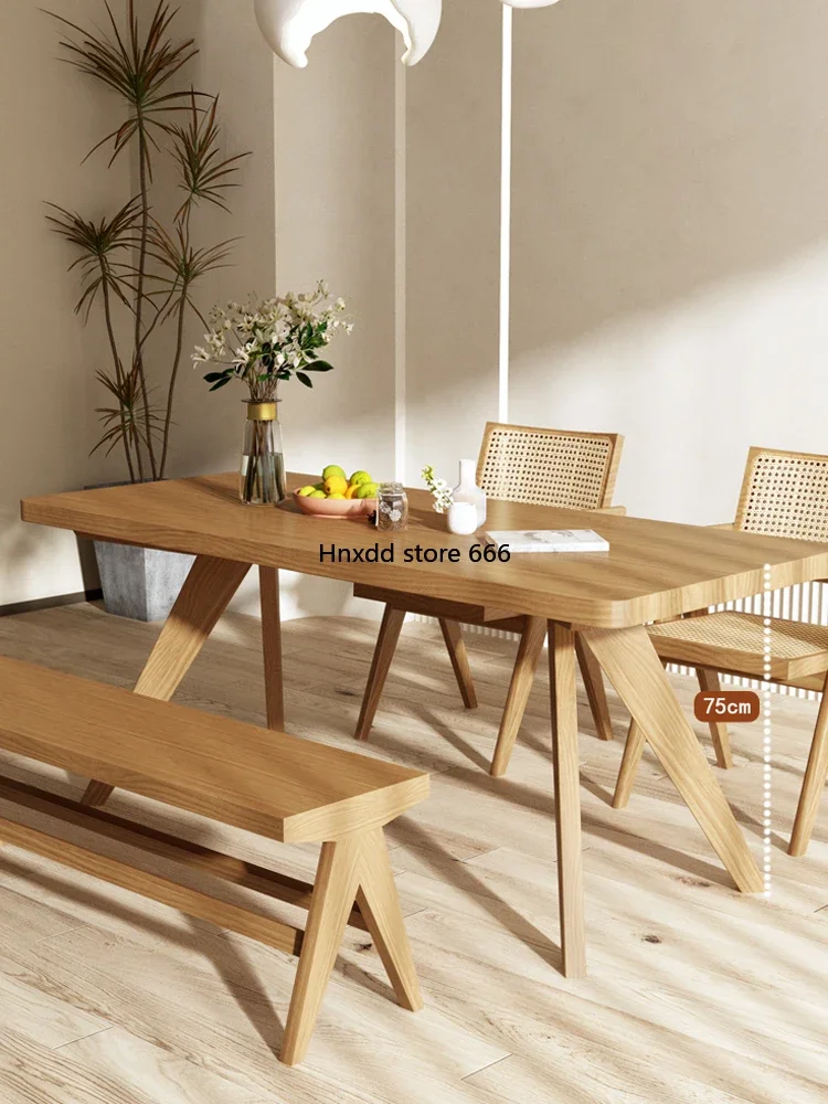 All solid wood dining table and chairs combination modern simple rectangular Chinese home