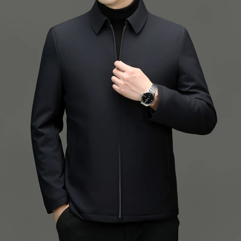 

2024 Winter Men Thick Thermal Coat Navy Blue Turn Down Collar Outfits Chinese Officer Style Classic Executive Jackets Garment