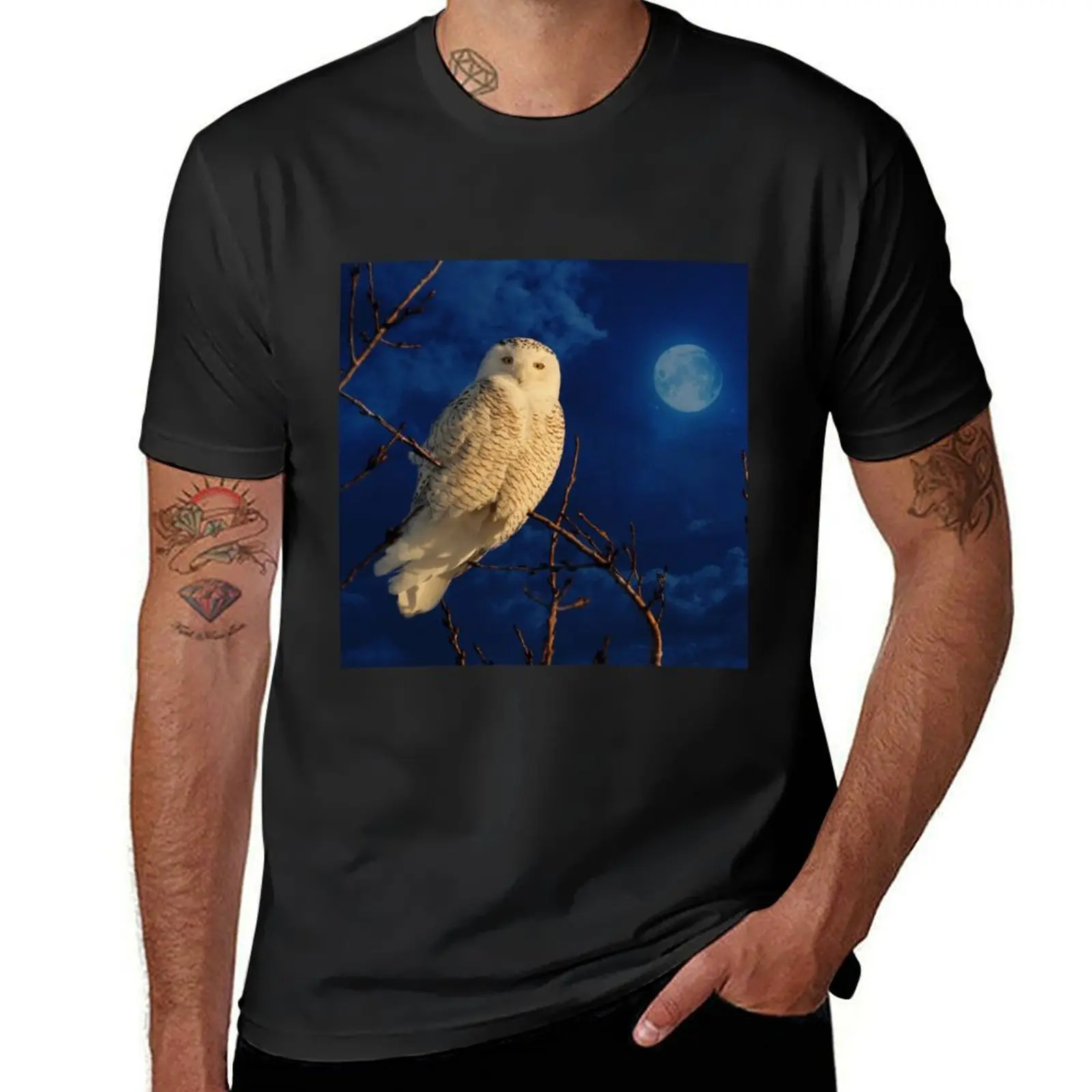 The owl and the mystical moon T-Shirt oversizeds sweat kawaii clothes men clothing