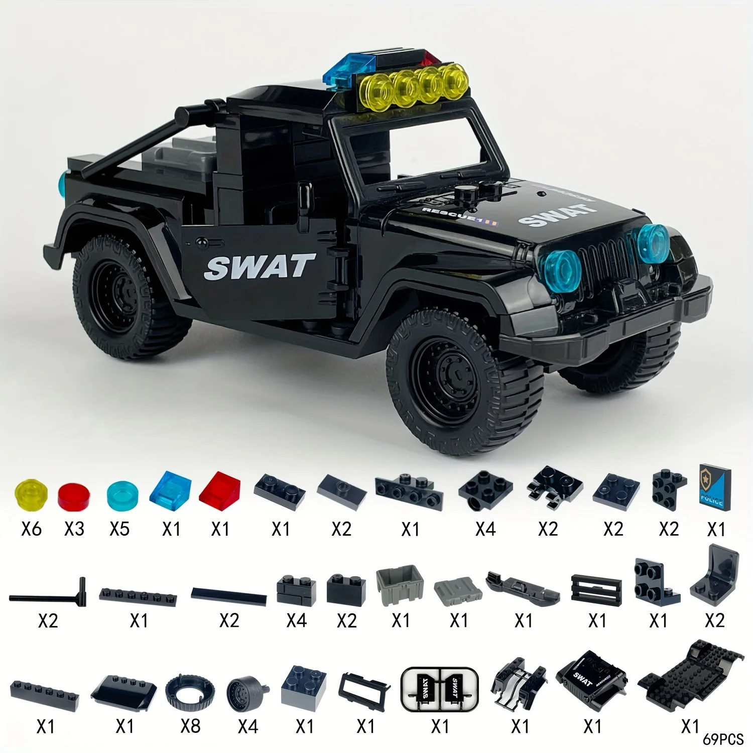 جيب بيليه نموذج على الطرق الوعرة لبنات البناء ، سيارة سوداء صغيرة ، لغز ، هدية العيد