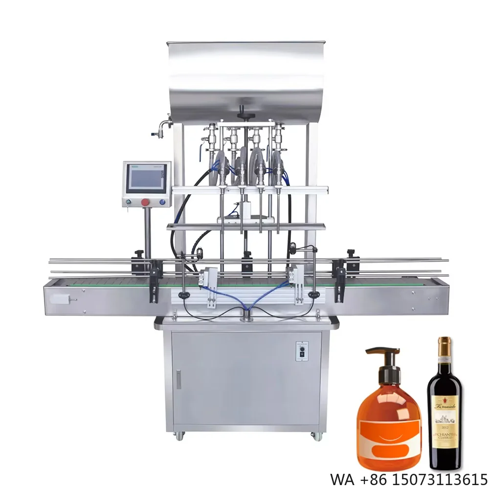 Four Head Full Automatic Self Flowing Liquid Perfume Detergent Shampoo Juice Soft Drink Filler