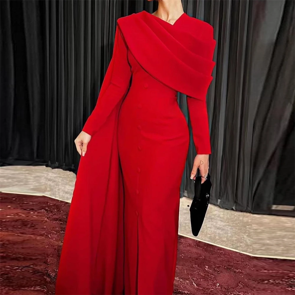 Elegant Asymmetrical Red Satin Mermaid Formal Occasion Prom Dresses Floor-Length Women Evening Party Dress  فساتين حفلات