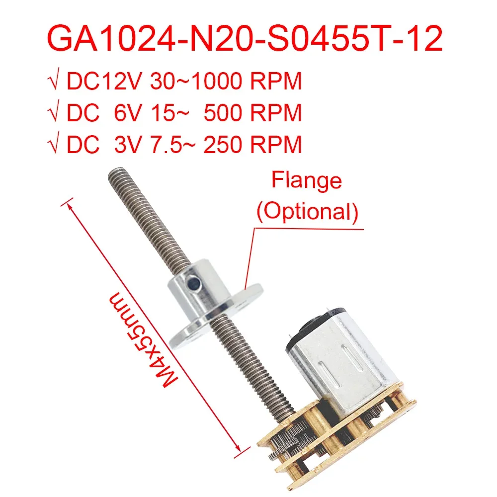 

GA1024 N20 M4 * 55mm DC 12V Flip Output Thread Shaft 6V 3V Mini Micro Metal Geared Motors Precision Gearbox Reduce 30 1000 RPM