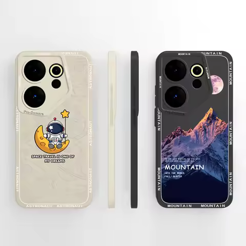 Phone Case For Tecno Camon 20 Premier Pretty Mountain Astronaut Liquid Silicone Painted Anti Drop Protection Back Covers Fundas