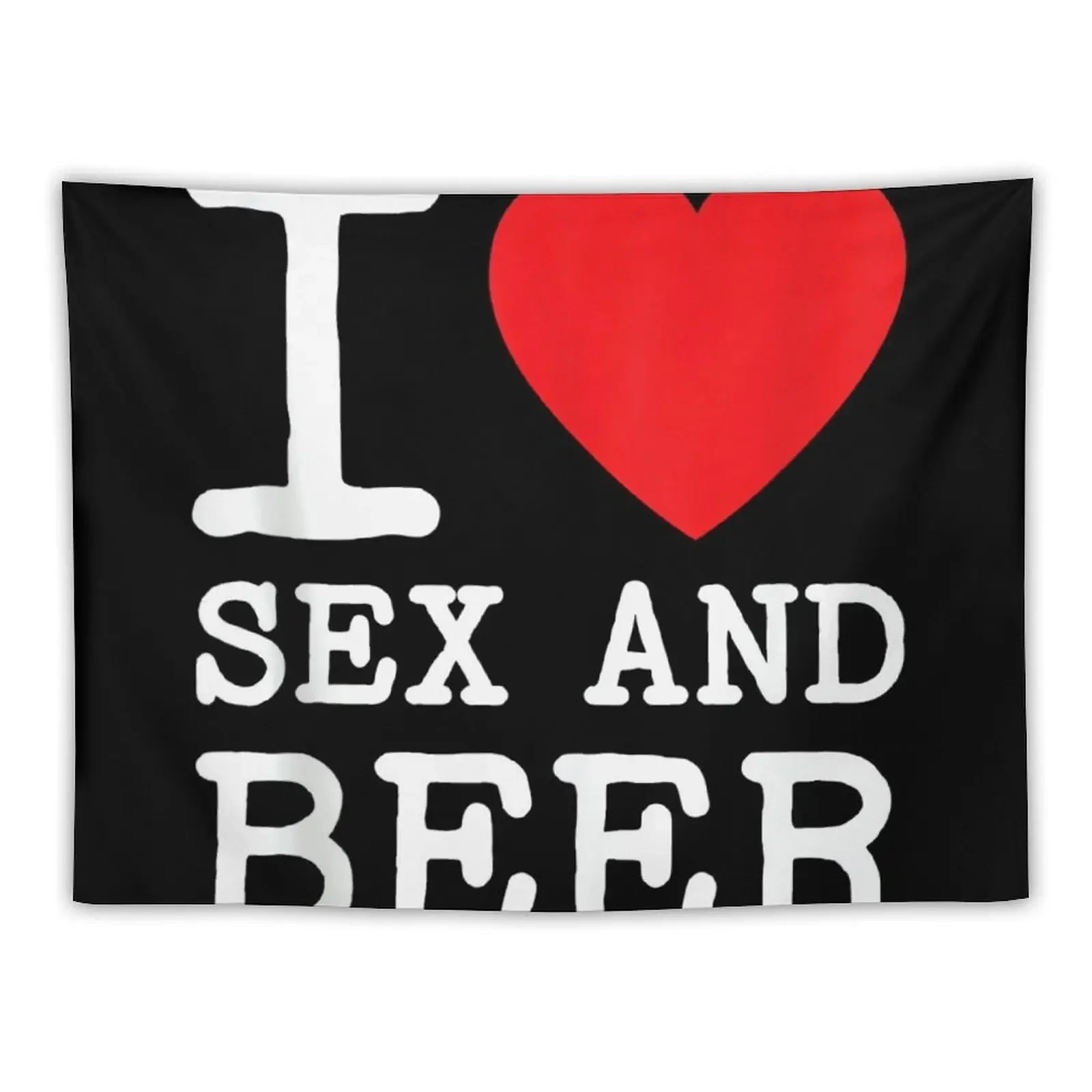 

I Love Sex Beer with Red Heart Funny Drinking Couples Party Tapestry Luxury Living Room Decoration Korean Room Decor Tapestry