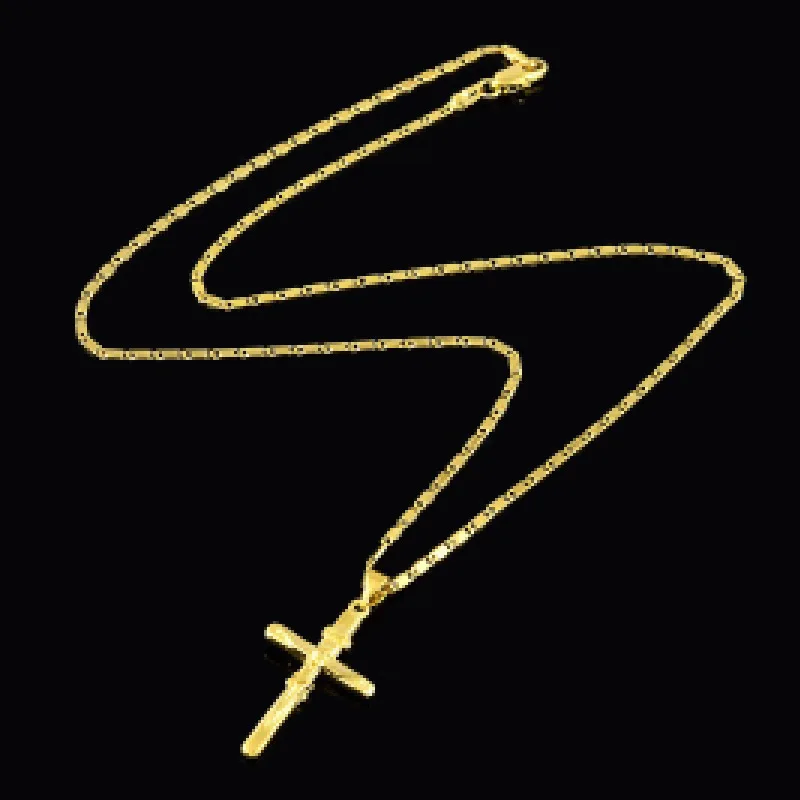 Brand New Authentic 24k Gold Necklace Gold Plated Cross Necklace Women & Men Couple Jewelry Gifts