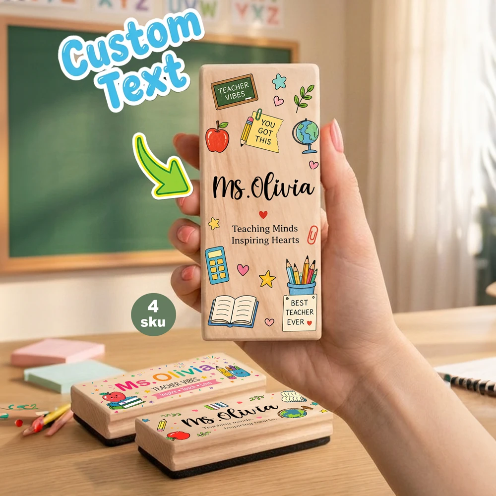 Custom Text Wooden Blackboard Eraser Personalized Teacher Eraser 4 Styles Desktop Decor Teacher Appreciation Back To School Gift