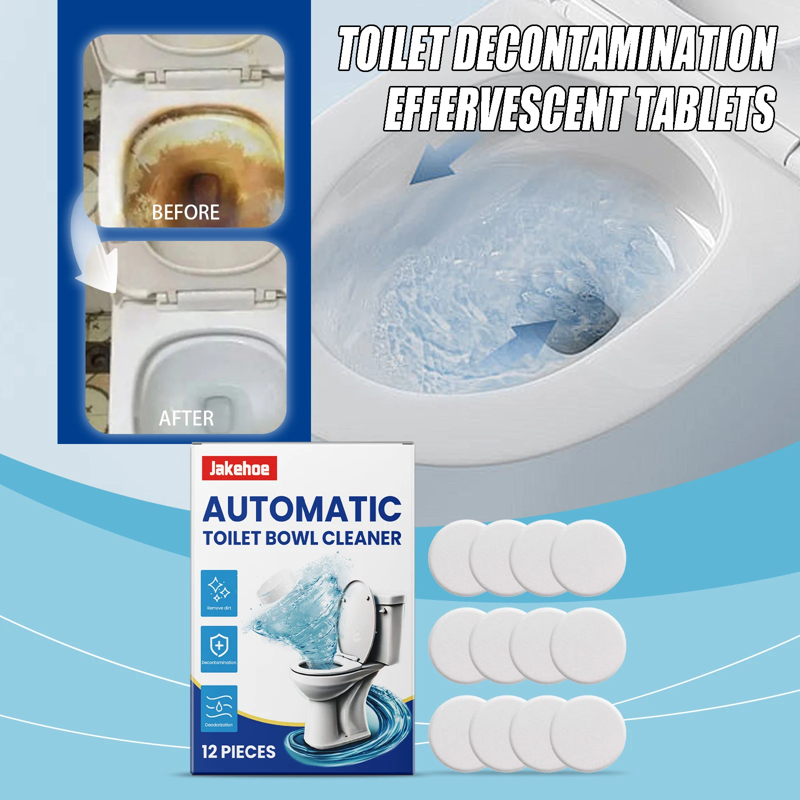 12PCS Toilet Decontamination Effervescent Tablets Effectively Remove Stubborn Dirt Eliminate Odors Without Residue & Irritation