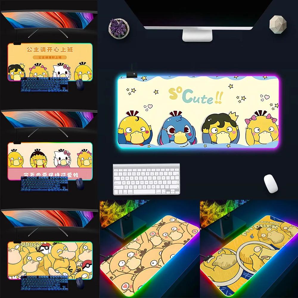 Cute baby-Psyducks RGB Pc Gamer Keyboard Mouse Pad Mousepad LED Glowing Mouse Mats Rubber Gaming Computer Mausepad