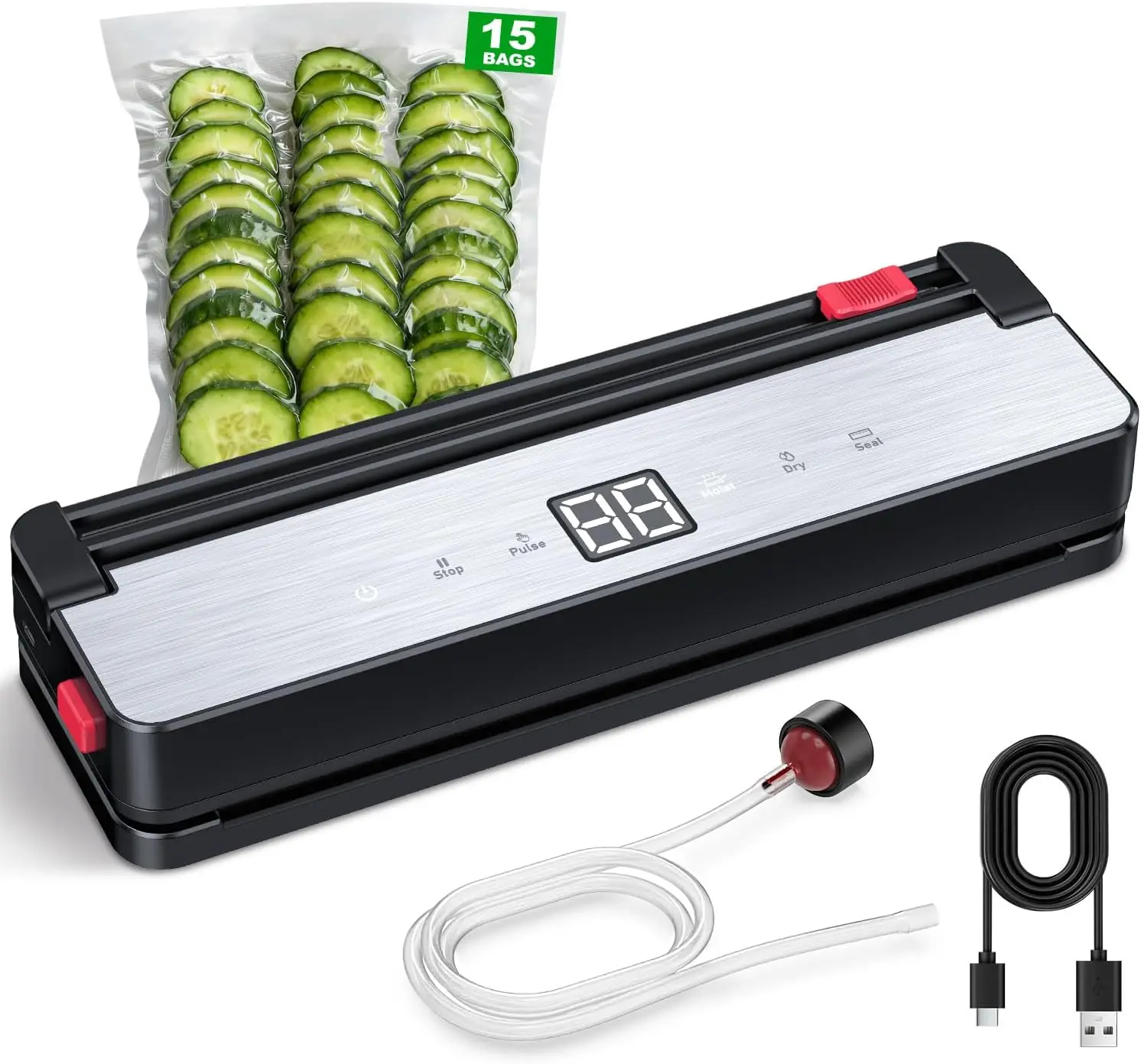 

Vacuum Sealer Machine for Food Storage: Rechargeable Vacuum Sealer with Bulit-in-Cutter - Cordless Sealing Machine for Meat