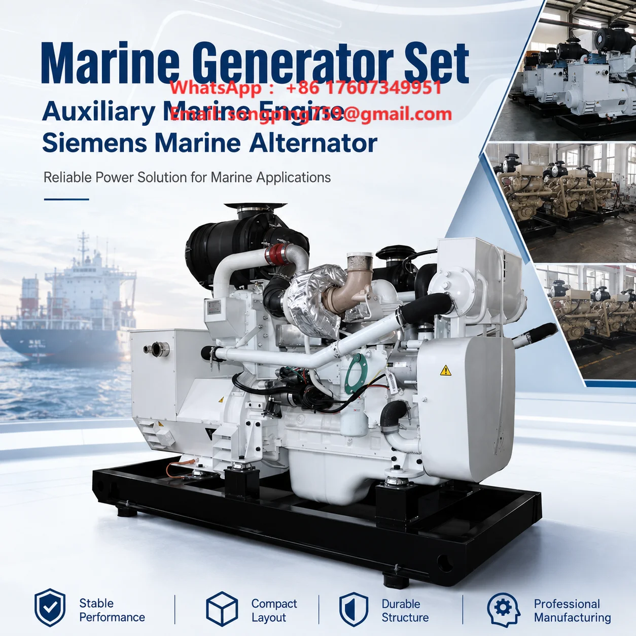 ROYAL Brand Diese 50kw 62.5kva Marine Generator Model CCFJ50 86HP Auxiliary Marine Engine D226B-3CD Siemns Marine Alternator