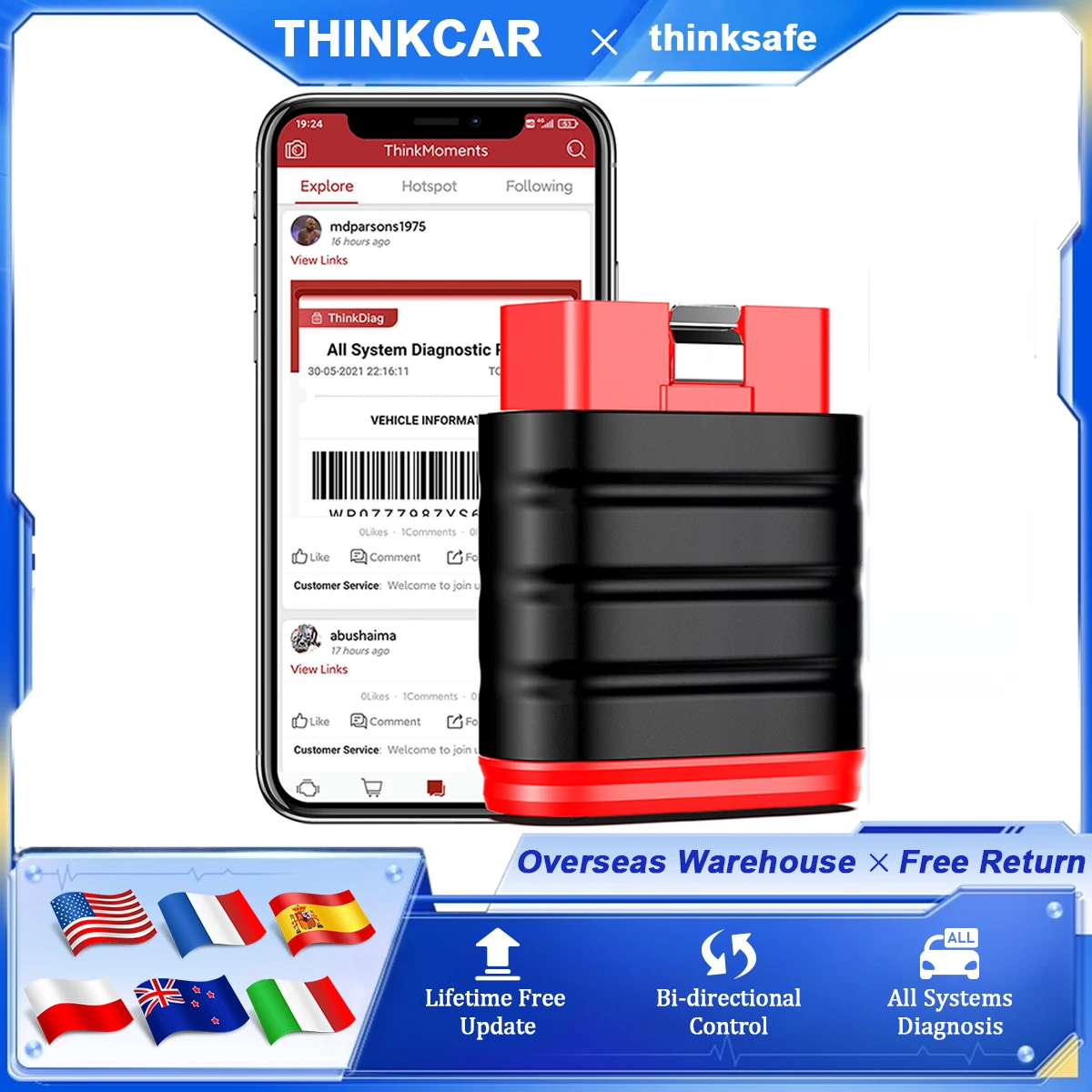 

Thinkcar Thinksafe OBD2 Bluetooth Scanner Auto Code Reader Car Diagnostic Tool Active Test All System 6 Reset Automotive Scanner