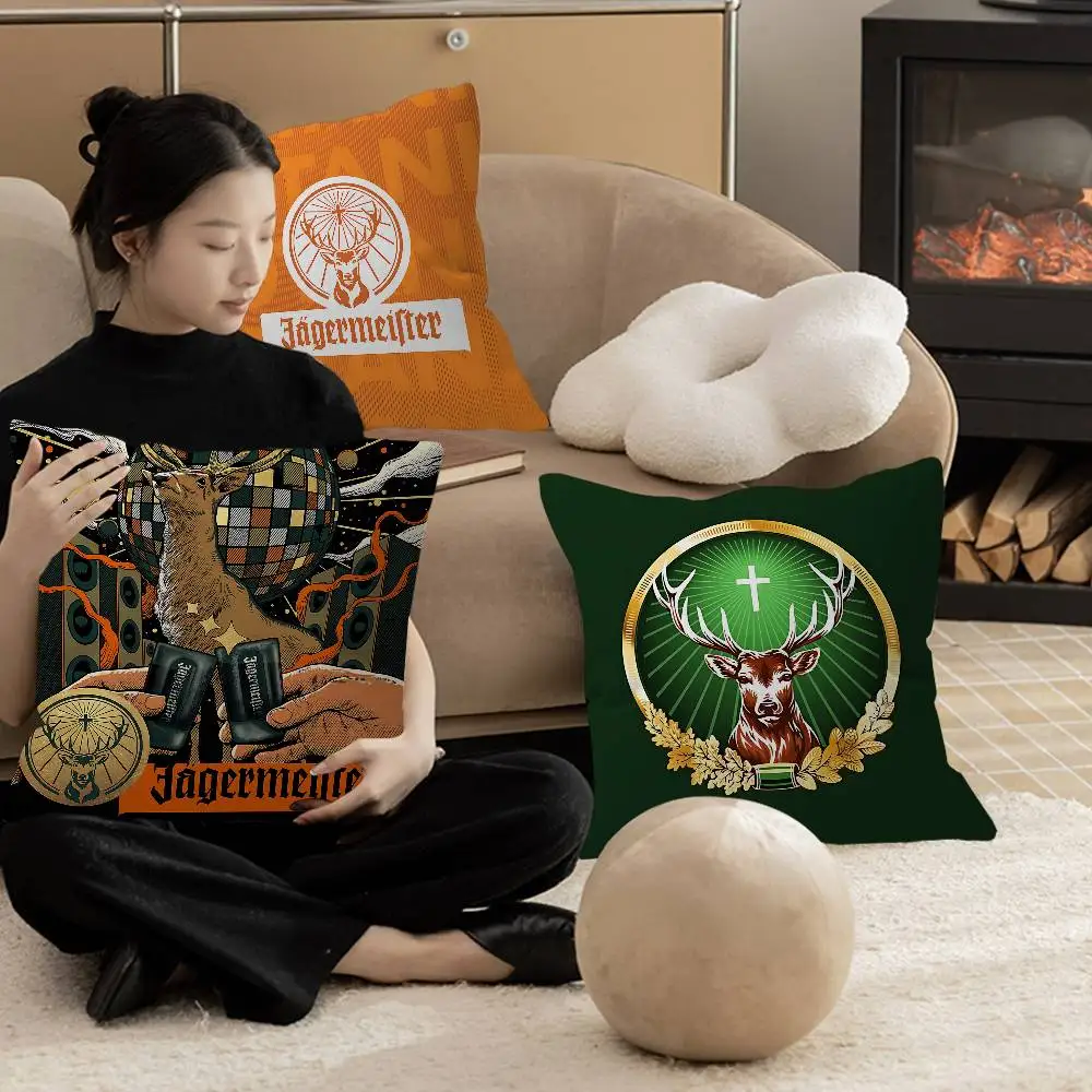 Funda de cojín con logotipo de cerveza J-jagermeisters, cojines de poliéster para sofá, cojines decorativos, funda de almohada decorativa para el hogar