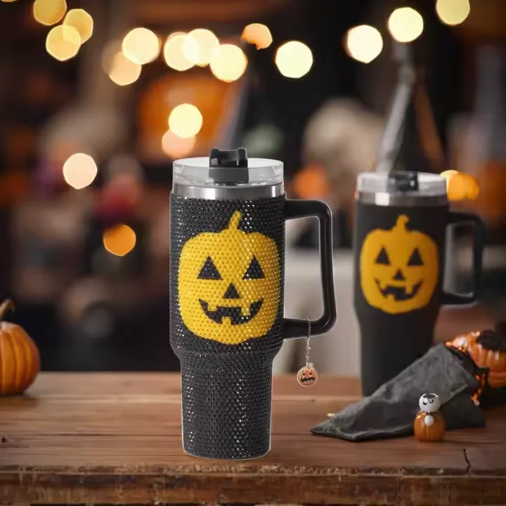 

40 унций инкрустированная бриллиантами бейсбольная автомобильная чашка большой емкости изоляционная чашка из нержавеющей стали с ручкой блестящий термос бутылка для кофе