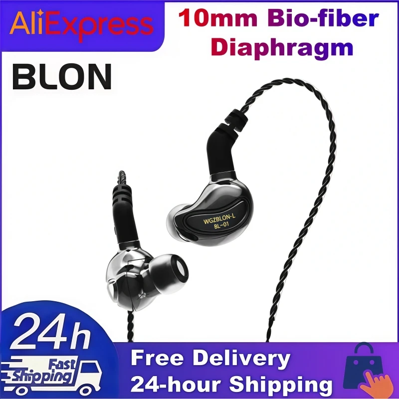 BLON BL-01 Auriculares intrauditivos HIFI con diafragma de biofibra de 10 mm con cable de alta calidad de 3,5 mm, 4 núcleos y 6N OFC