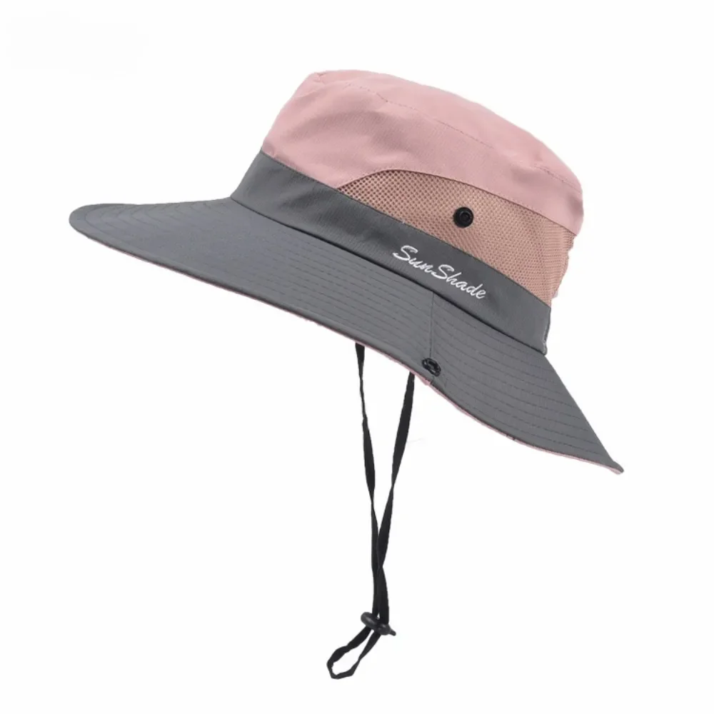 Summer Women Large Wide Brim Bob Hat Sun UV Protection UPF 50+ Hat Bucket with Chain Strap Outdoor Fishing Hiking Hat for Female