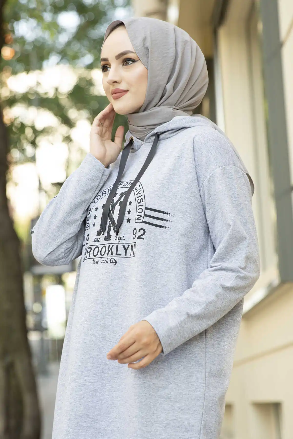 New York Printed Sportswear Tunic NY-Gray Winter Autumn 2021 Muslim Women Hijab headscarf islamic Turkey