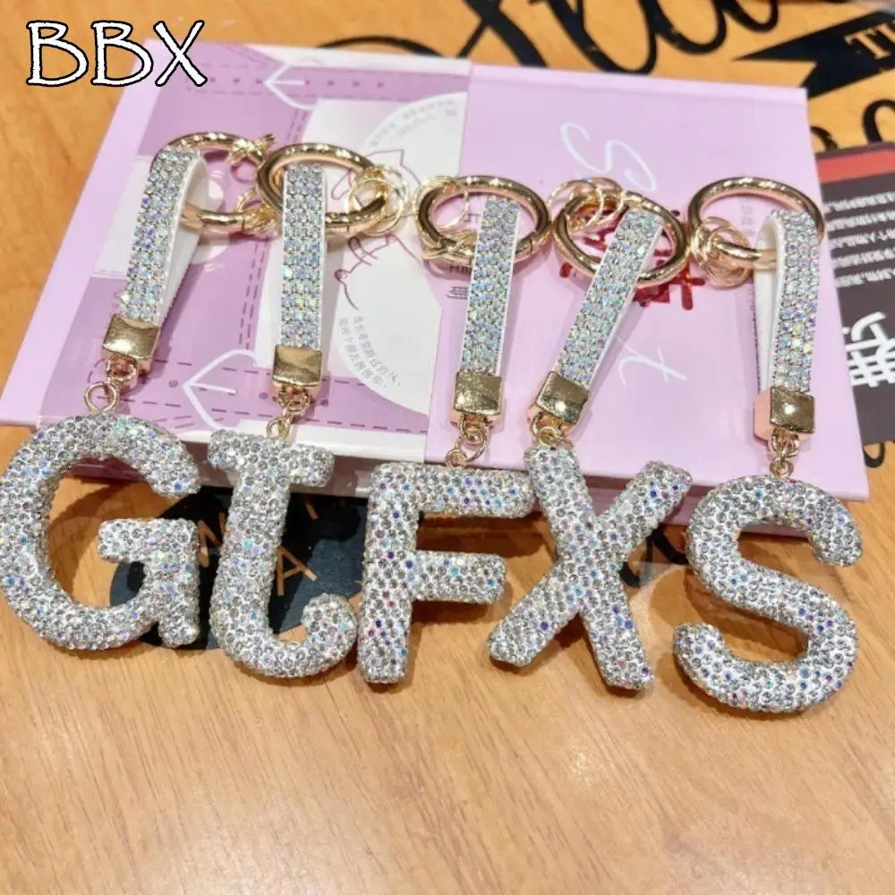 

Full Diamond Diamond English Letter Keychain English Letter Silver Pendant Crystal Uppercase Pendant Letter A to Z Rhinestone