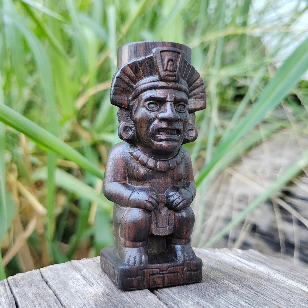 3.2 Inch Aztec Totem Pillar Hand-Carved Wooden Ornament, Ancient Civilization Style, Figure Theme, Suitable for Halloween Decorations, Office Decoration, Party Decoration, Housewarming Gift, Desktop Decoration, Bedroom, Back-To-School Season Gift