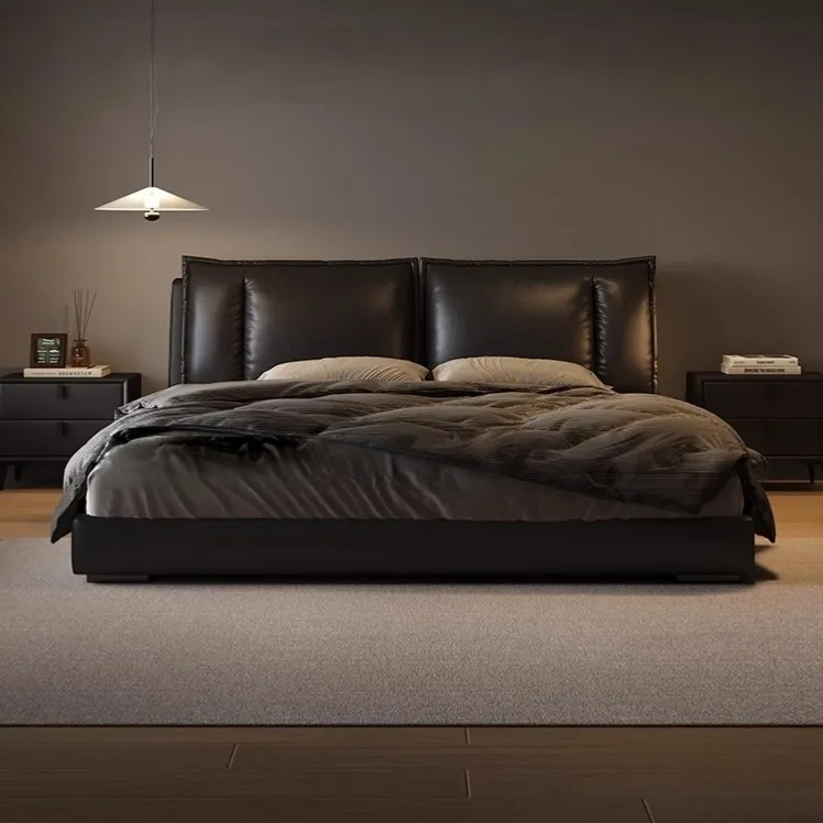 

#Italian Light Luxury Leather Bed Top Grade Fabric Master Bedroom High-End Upholstered Bed