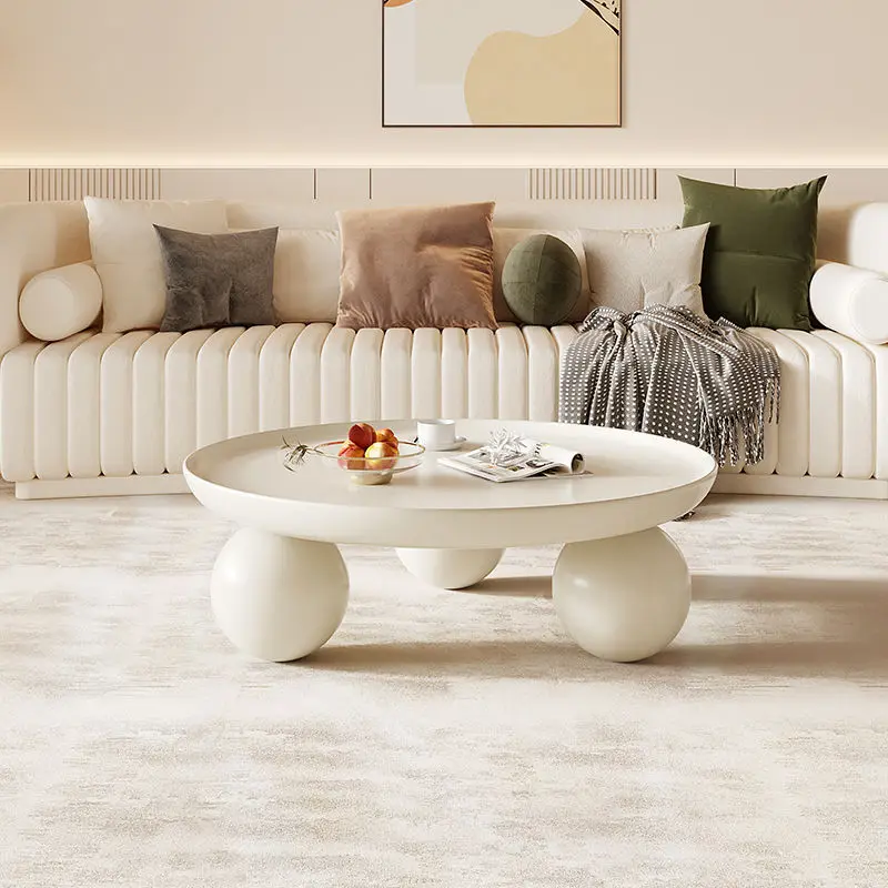 Cream Style Coffee Table Living Room Round Coffee Table Salon Dining Modern Furniture Minimalist Household Sofa Side Table