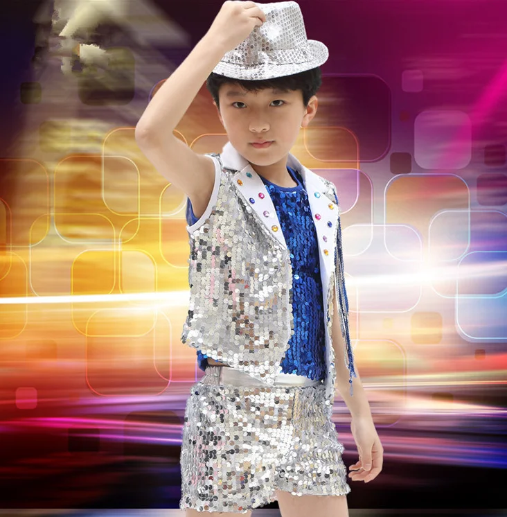 Jazz Dance Performance Costumes Boys and Girls Sequins Modern Dance New Poncho Skirt Stage Performance Suit