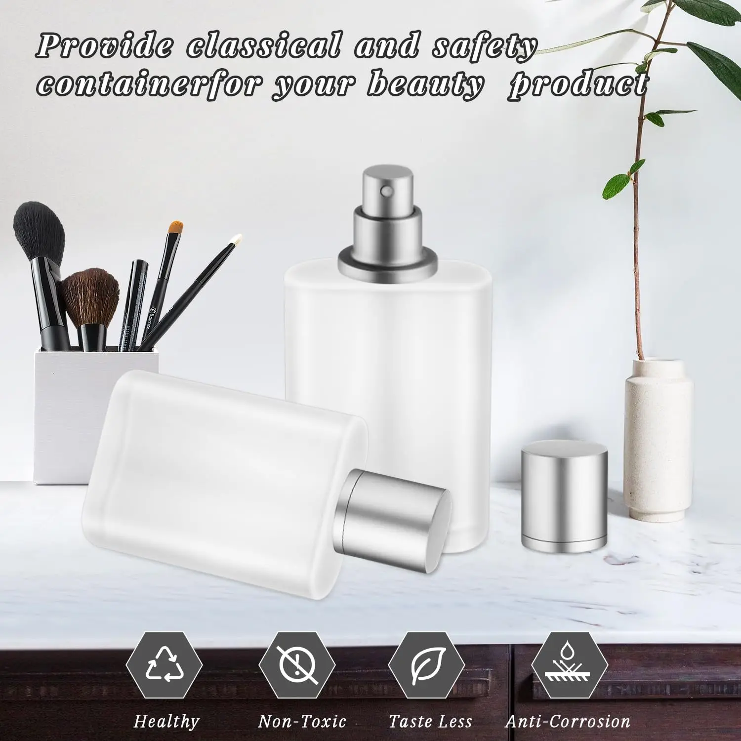 ชุดขวดน้ำหอมแก้วฝ้าพรีเมียม 2/4 ชิ้น, ขวดสเปรย์เคลือบด้านขนาด 1.69 ออนซ์ พร้อมซีลกันรั่วและหลอดหยดแบบกรวย