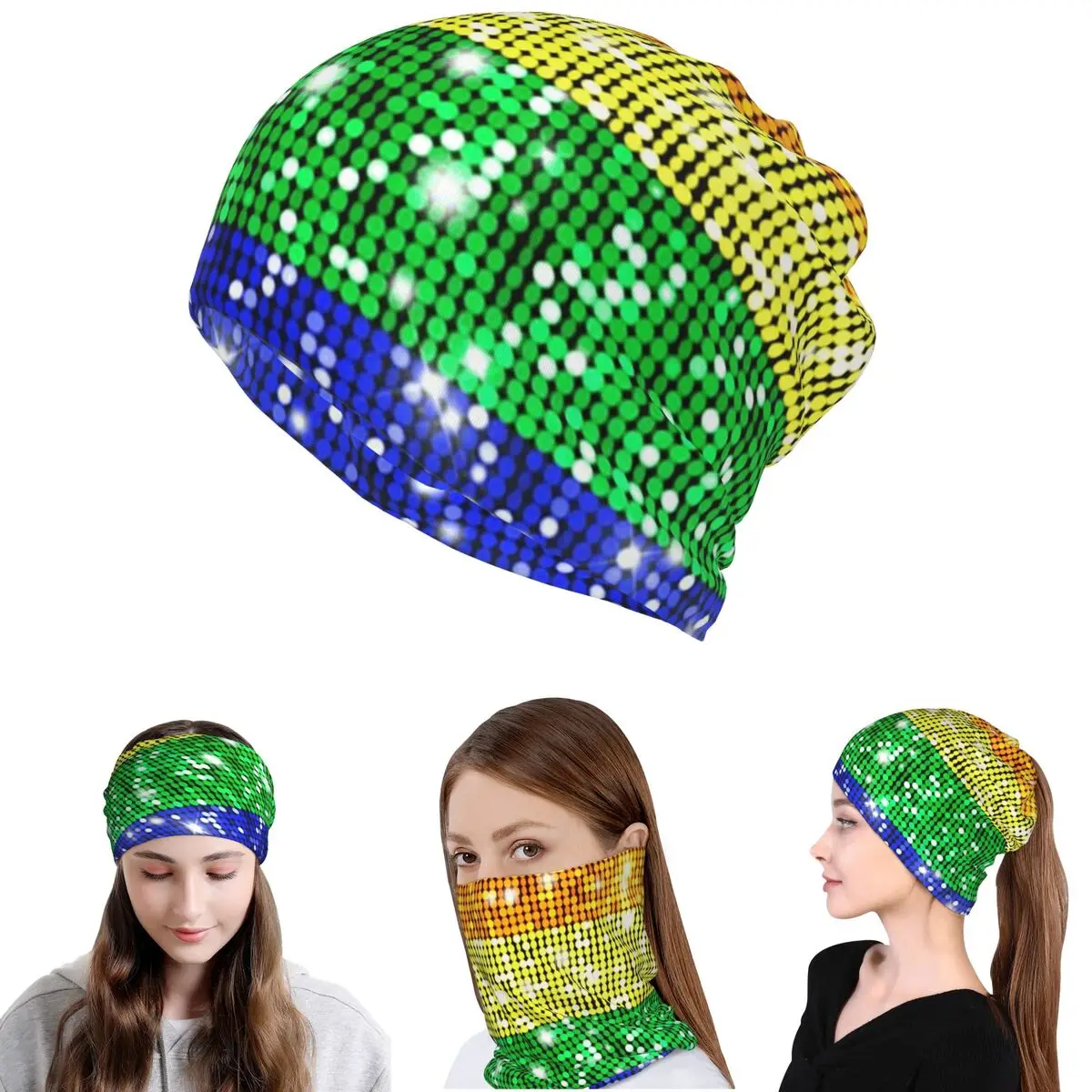 Faux Glitter Rainbow Pride Flag LGBT Gay Lesbian Bandana Neck Gaiter Magic Scarf Face Mask Beanies Hat Unisex Adult Winter