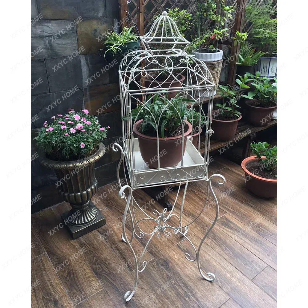 Retro Old Bird Cage Jardiniere European-Style Iron Flower Stand Gardening Simple Display Stand