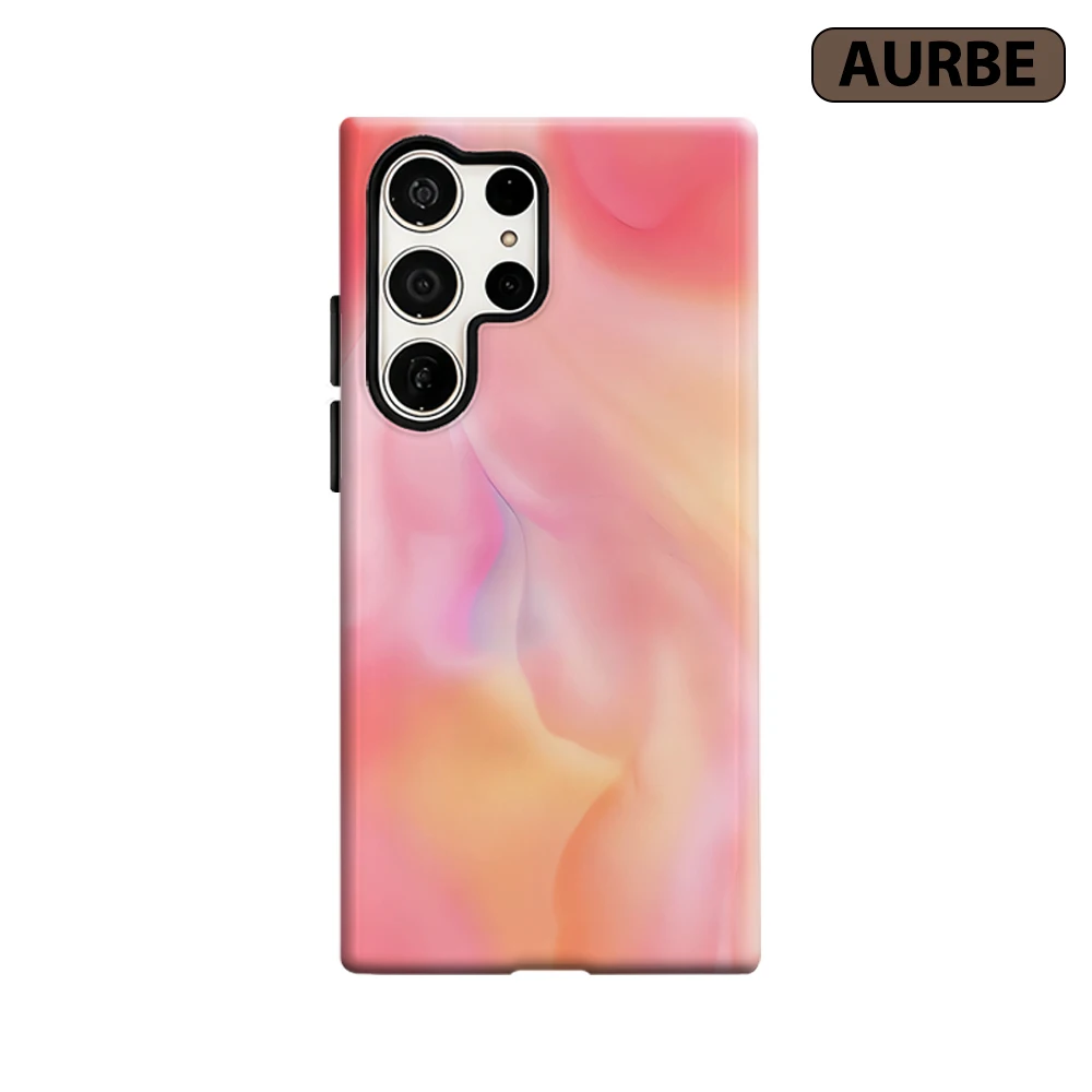 Peach Silk Flow Phone Case for Samsung Galaxy S26 S25 Ultra S24 S23 Ultra Plus Shockproof Double Layer Tough Back Cover