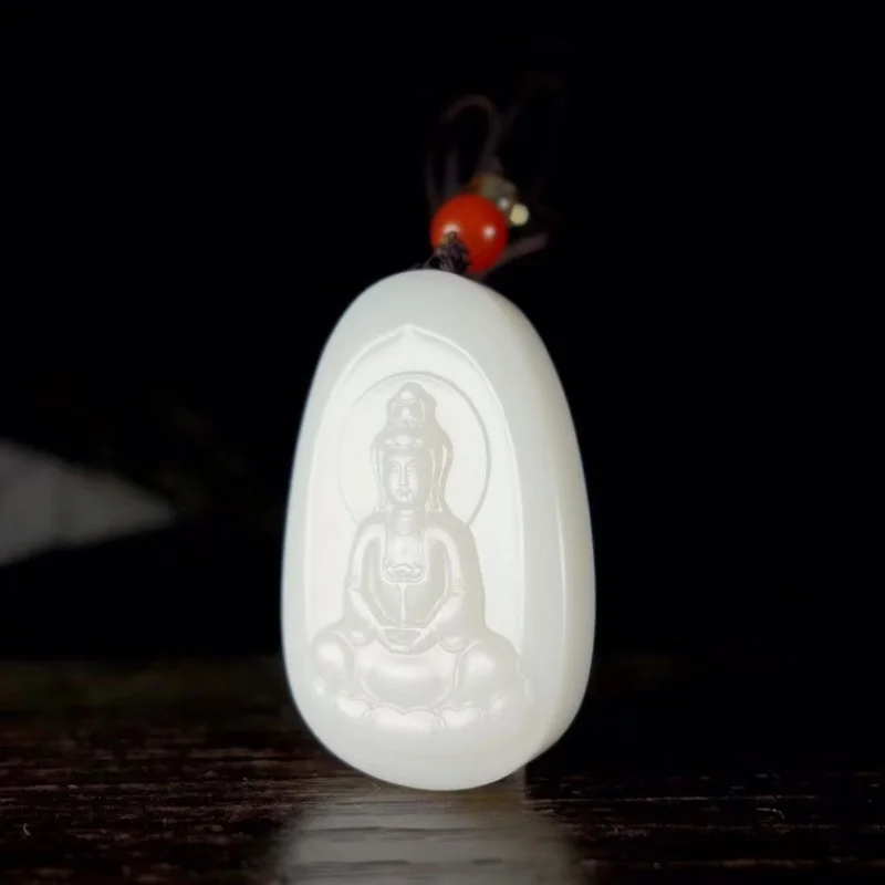 Hetian Goddess Men's White Jade Pendant Fidelity with Certif