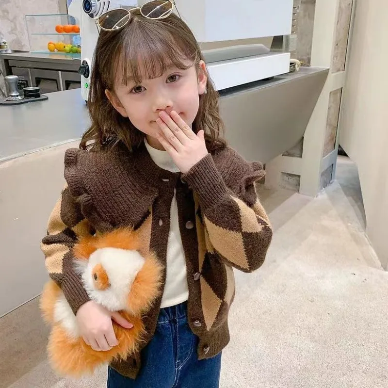 

Новинка 2023 года, стильный кардиган для девочек в корейском стиле, осенне-зимнее детское вязаное пальто для маленьких девочек