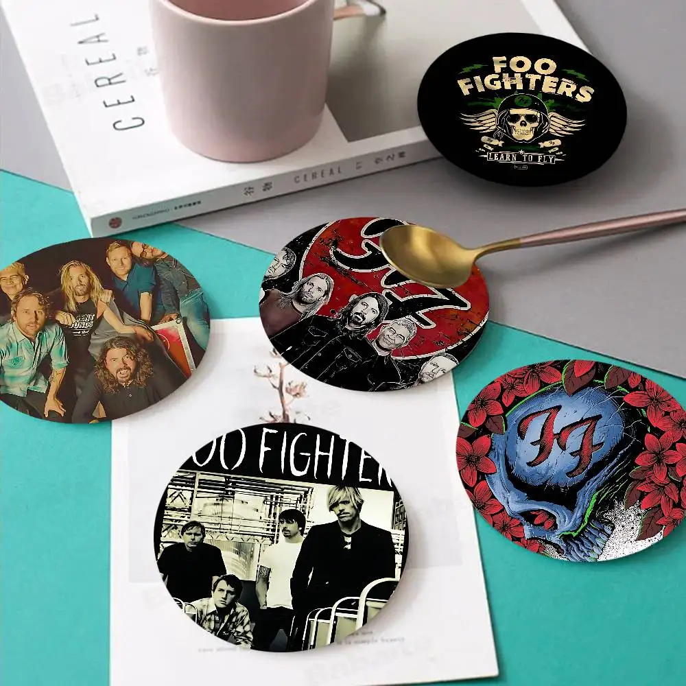 Foo F-Fighters Band Wood Coaster Set - Heat Resistant for Tea & Coffee, Home Cafe Decor Holiday Gift
