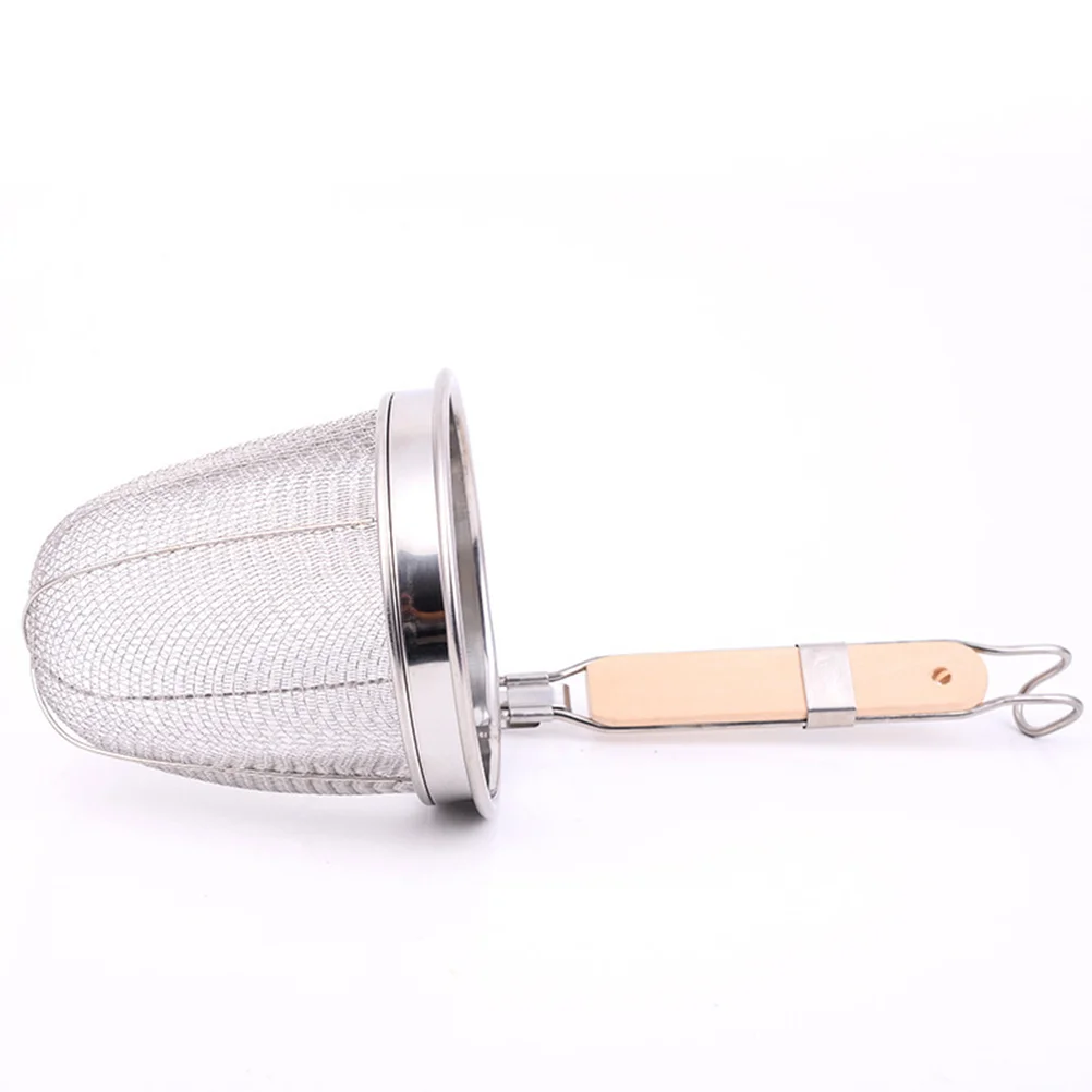

Stainless Steel Kitchen Strainer Basket Wire Mesh Deep Basket Food Skimmer Pasta Dumpling Noodle Sieve with Long Handle Hooks