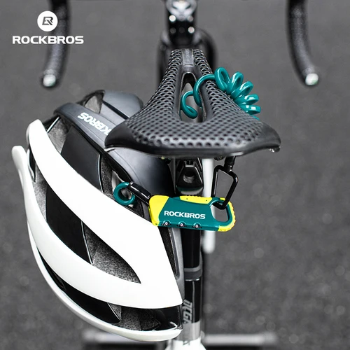 Imagen 2 del producto ROCKBROS candado de Cable ligero para bicicleta, candado portátil con combinación de contraseña de 3 dígitos candado para casco de seguridad, accesorios para bicicleta