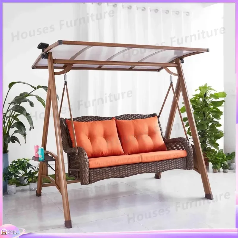 Modern Outdoor PE Rattan Double Hanging Swing Patio Garden Metal Frame Porch Backyard Wicker Hammock Chair Seat Rest