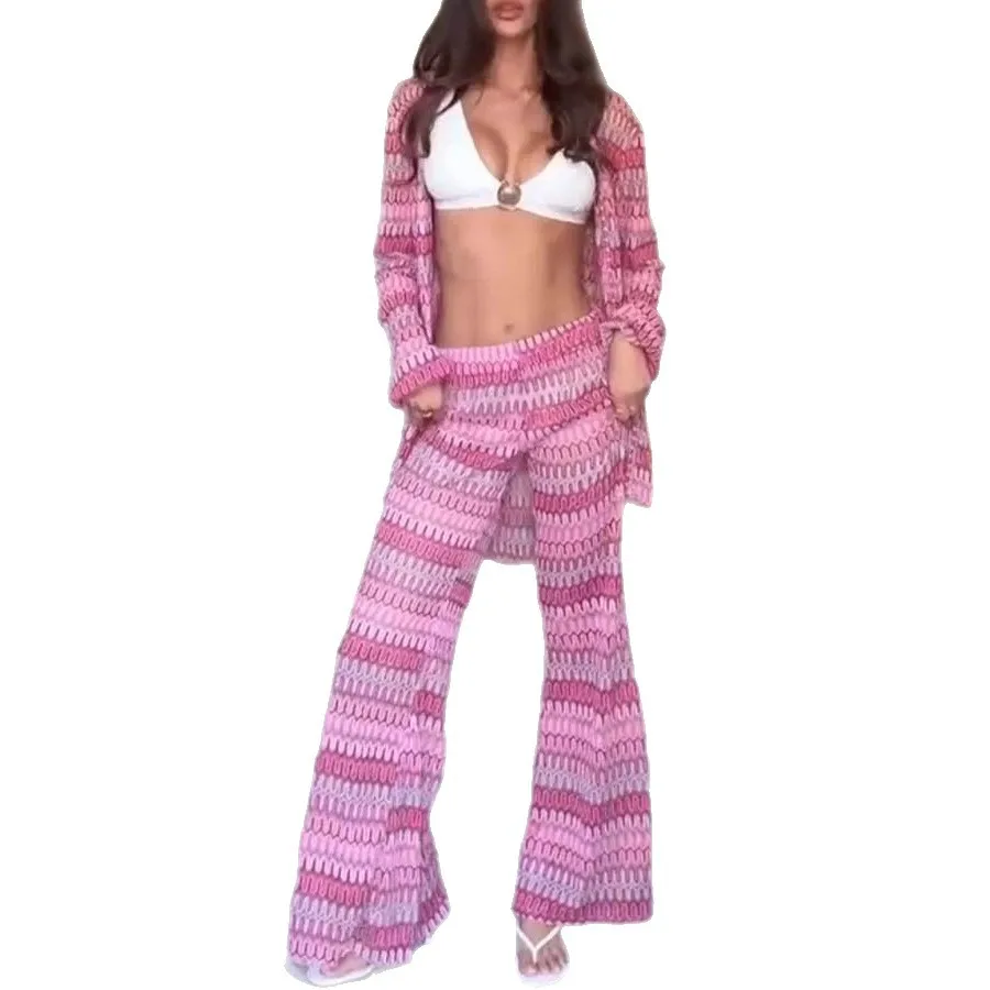 Women's Embroidered Gradient Erotogenic Two-piece Set Cardigan. Long Pants. Women. 3048 Summer Dresses 2026 Clothing Femme Sexy